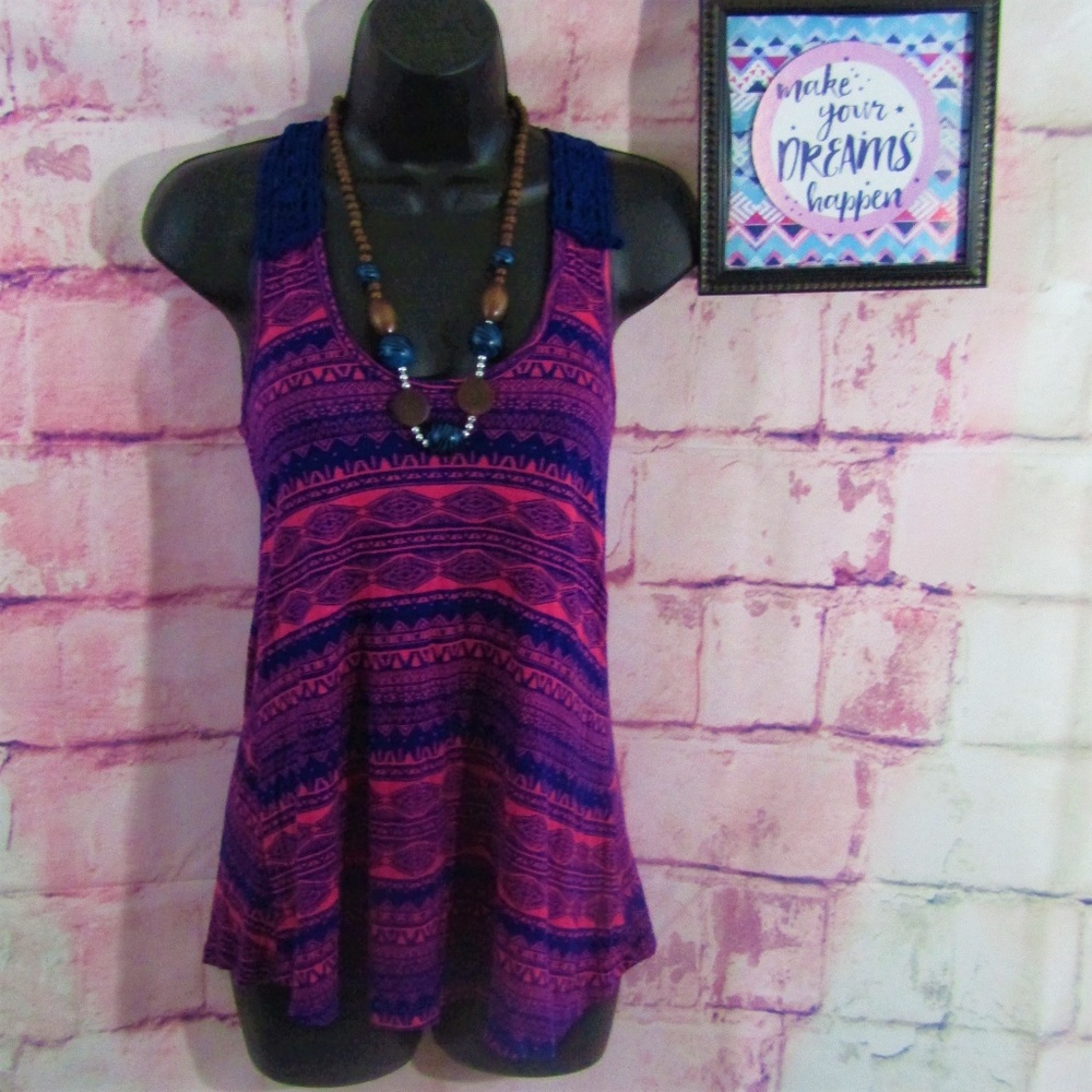 Rue 21 Women's Tribal Lace back Tank Pink Size XS